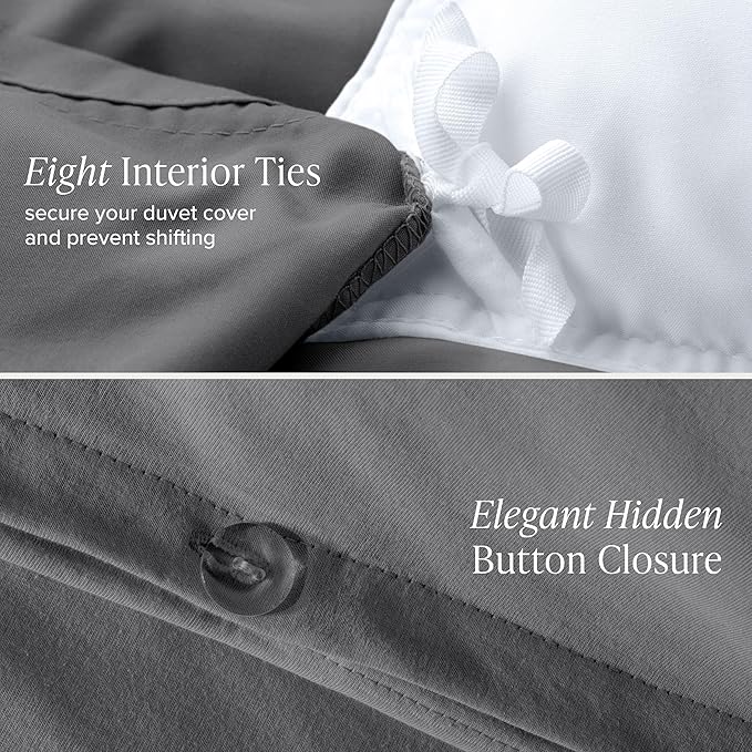 Bare Home 100% Organic Cotton Jersey Duvet Cover Set - Full/Queen Size - Ultra Soft - 100% Cotton - 3pcs - Corner Ties - Button Closure - Bedding Duvet Cover & Pillow Shams (Full/Queen, Grey)