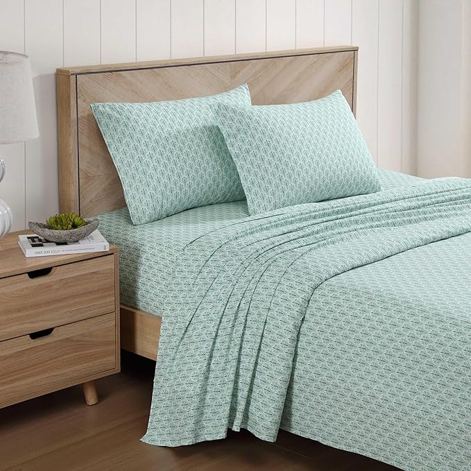 Tommy Bahama - Queen Sheet Set, Super Soft Cotton Percale Bedding with Matching Shams, Tropical Bedding Set, Oeko-Tex Certified (Coastal Batik Green, Queen)