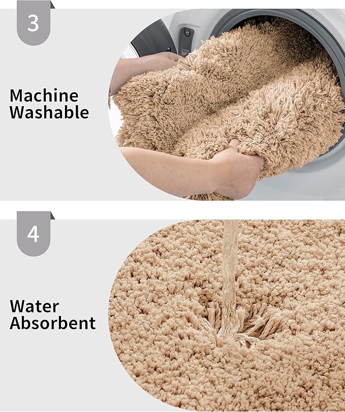 Beige Bathroom Rug 20x32 Non Slip Fluffy Bath Mat for Bathroom Floor Washable Plush Luxury Bath Rug for Tub Soft Shaggy Absorbent Shower Sink Mat