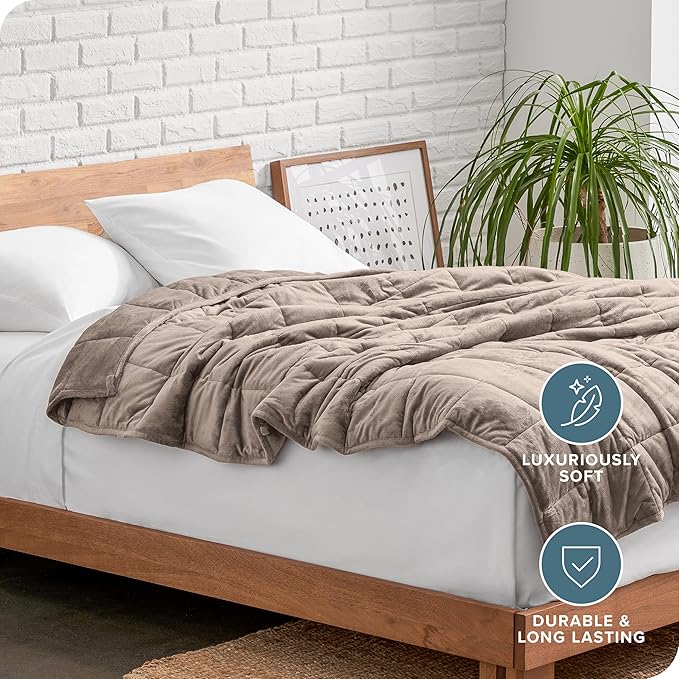 Bare Home Weighted Blanket Twin or Full Size 10lb (40" x 60") - Minky Fleece - Premium Heavy Blanket Nontoxic Glass Beads (Taupe, 40"x60")