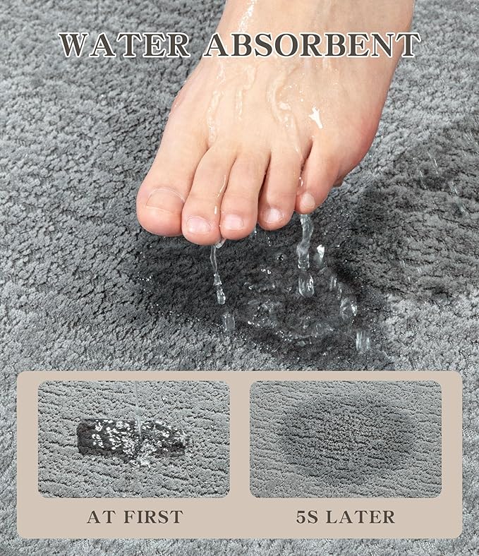 chakme Bathroom Rug Sets 2 Piece, Ultra Thin Bath Mat Quick Dry Bath Mat Set, Absorbent Bath Mat for Bathroom Non Slip Machine Washable, (Light Grey, 2 Piece)