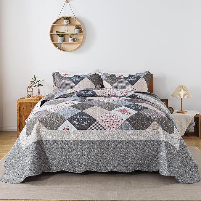 HoneiLife Twin Quilt Bedding Set - Lightweight Bedspreads,2-Piece Microfiber Quilt Sets Reversible Coverlets Retro Bed Cover Quilt Twin Size All Season Quilts-Grey