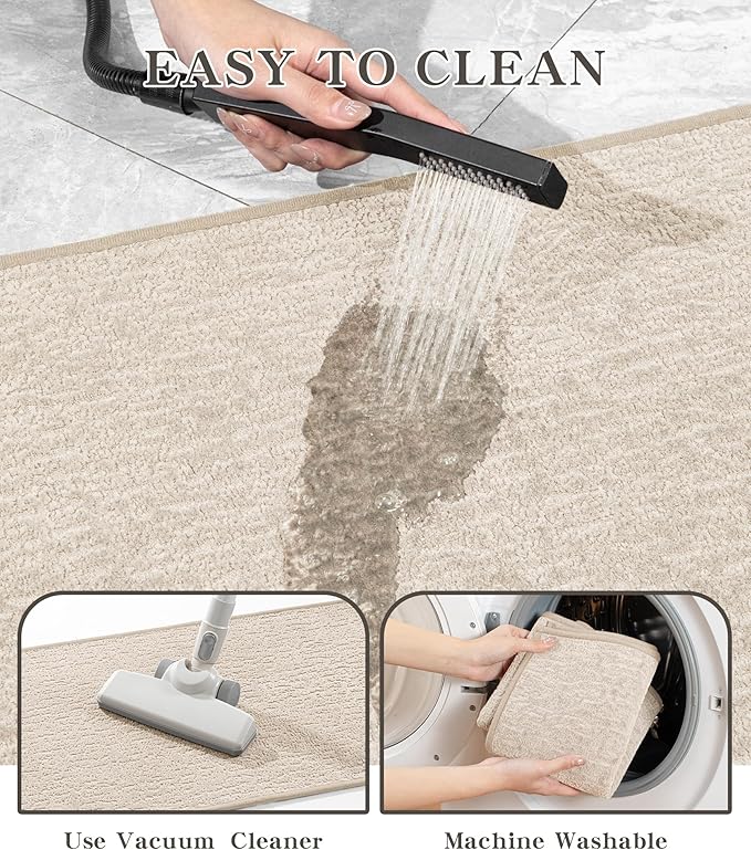 chakme Bathroom Rug Sets 3 Piece, Ultra Thin Bath Mat Quick Dry Bath Mat, Absorbent Bath Mats for Bathroom Non Slip Machine Washable, (Light Beige)