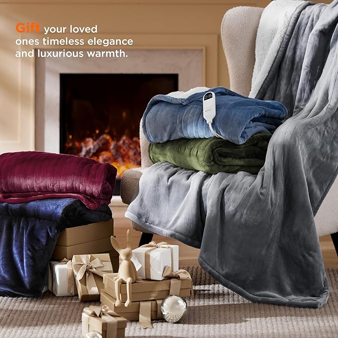 Bedsure Heated Blanket Throw Blanket - Fast Heating Electric Blanket, Soft Flannel Heated Throw with 4 Time Settings, 6 Heating Settings, Warm Gifts for Grandma Granpa (50x60 inches, Brown)