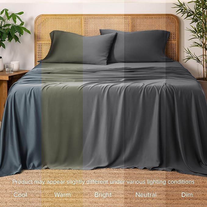 Bare Home 100% Rayon Made from Bamboo Luxury Queen Sheet Set - 4 Piece Bedding Set - Deep Pockets - Cooling Sheets - Breathable - Easy Fit - Soft Bedding Sheets & Pillowcases (Queen, Grey)