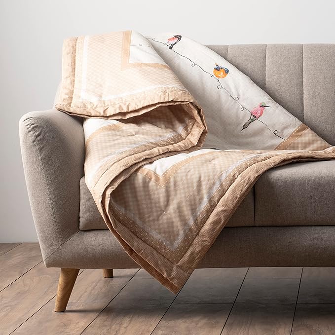 Maison d' Hermine Throw Blanket for Couch Lightweight Soft Warm Breathable Cotton Throw Blankets for Bed Girls Boys Women Men Gifts Sofa Travel Living Room Chair Bedding (60"x80", Birdies On Wire)