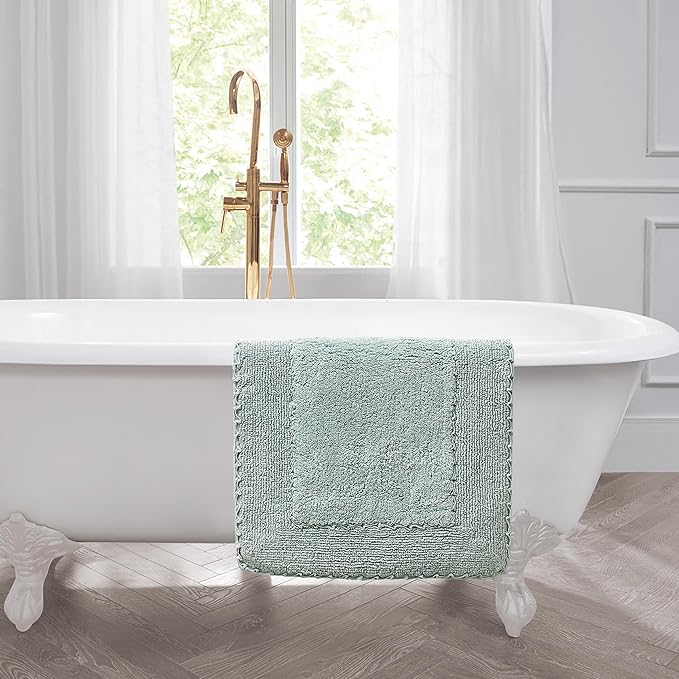 Laura Ashley Ruffle Border 100% Cotton Bath Rug, Aqua, 17"x 24"