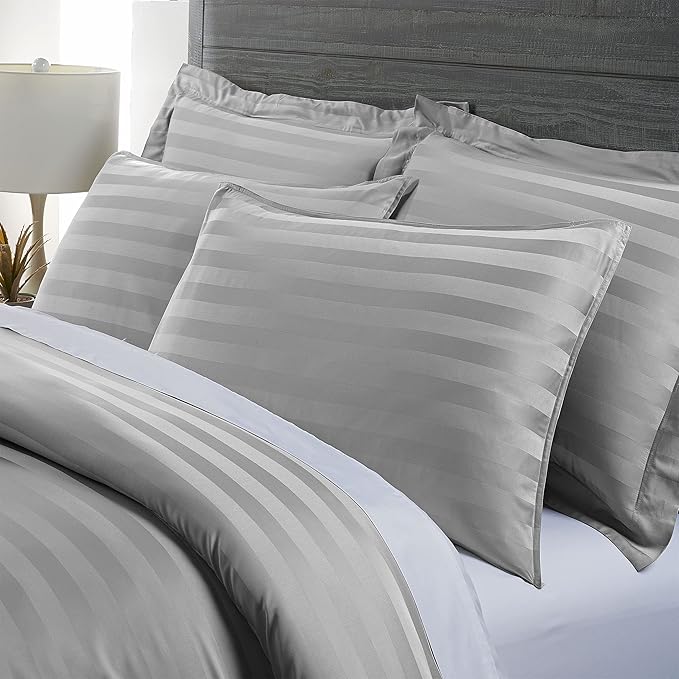 Pure Bamboo Queen Duvet Cover, 3 Piece Set, Genuine 100% Organic Viscose Derived from Bamboo, Luxuriously Soft and Cooling, 2 Pillowcases (Queen, Jacquard Silver)