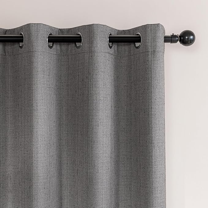 Amazon Basics Faux Linen Blackout Curtains for Bedroom and Living Room, 2-Piece Set with Grommets, 42" W x 72" L, Grey