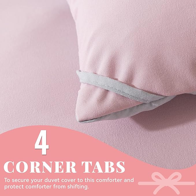 Cosybay Down Alternative Comforter (Pink/Light Grey, Queen) - All Season Soft Quilted Queen Size Bed Comforter - Duvet Insert with Corner Tabs - Winter Summer Warm Fluffy, 88x92inches