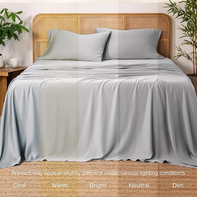 Bare Home 100% Rayon Made from Bamboo Luxury Twin Sheet Set - 3 Piece Bedding Set - Deep Pockets - Cooling Sheets - Breathable - Easy Fit - Soft Bedding Sheets & Pillowcases (Twin, Light Grey)