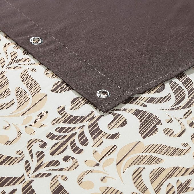 Brown Fabric Shower Curtain, Tan and Golden Printed Boho Paisley Damask Pattern Shower Curtains for Bathroom, Waterproof Bathroom Curtains, 72" W x 72" H