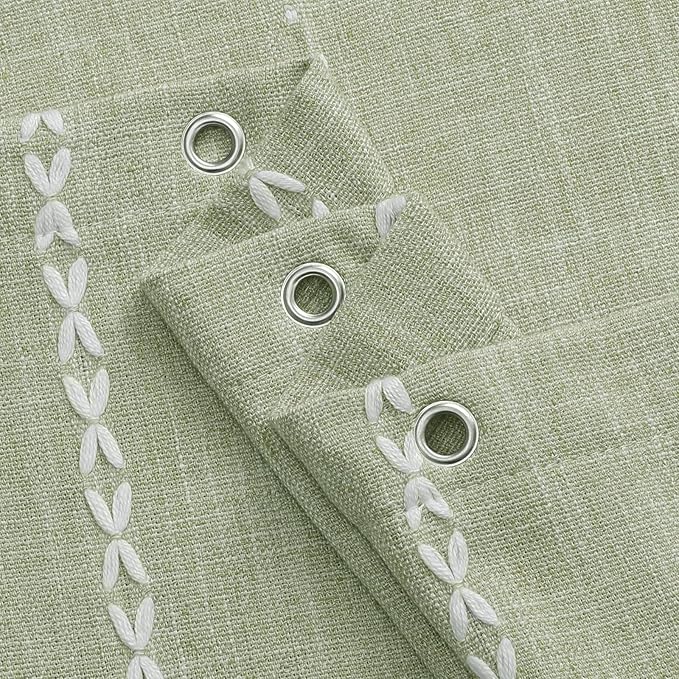 MitoVilla Boho Extra Long Shower Curtain 72 x 96, SageGreen Modern Farmhouse 96 inch XL Polyester Linen Texture Tassel Fabric Shower Curtain Set with Hooks for Cottagecore Country Bathroom Decor