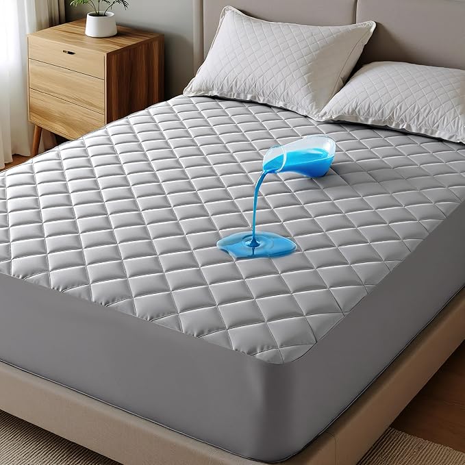Bedsure King Mattress Protector, King Size Waterproof Mattress Pad with Deep Pocket up to 22 Inches, Quilted Soft Breathable Noiseless Bed Cover, Bed Topper for Home, Bedroom, Hotel - Grey