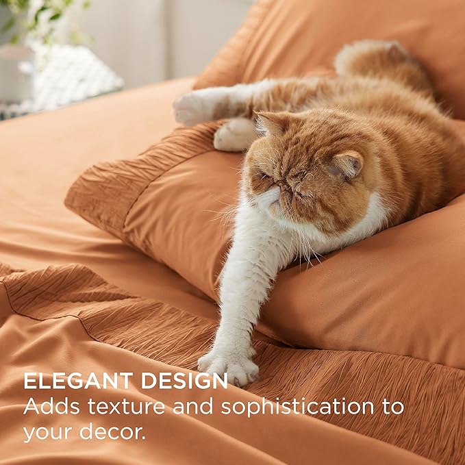 Bedsure King Size Sheets Set - 4 Pieces Soft King Sheets - Breathable & Cooling - Hotel Luxury - Easy Care Polyester Microfiber Bedding for Women, Men, Dusty Orange