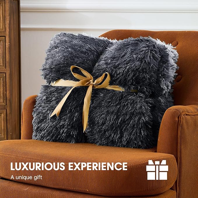 Heated Electric Blanket Throw–Faux Fur with Soft Thick Sherpa,Warm Winter Birthday Gifts for Women Grandma，10 Heat Settings,5 Time Settings with Fast Heating, 50x60, Midnight Black