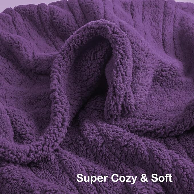 Electric Heated Blanket 6 Heating Settings & 1-10H Auto Off Twin 62×84 Double Sided Plush Sherpa Ultra-Cozy Soft Warm Thick, Machine Washable, Fast Heating, Home Office Dark Purple