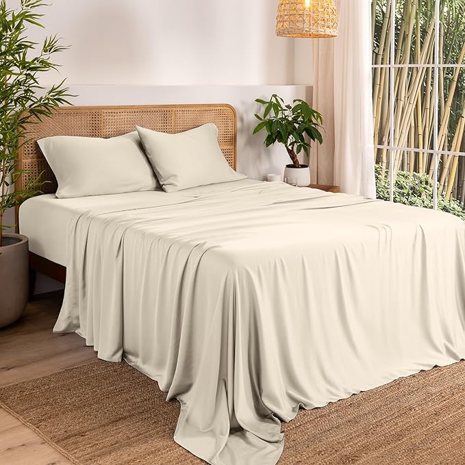 Bare Home 100% Rayon Made from Bamboo Twin Sheet Set - 3 Piece Bedding Set - Deep Pockets - Breathable - Easy Fit - Bedding Sheets & Pillowcases (Twin, Sand)