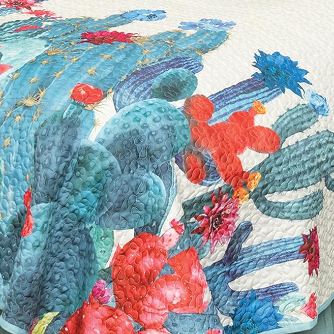 BLACK FOREST DECOR Blooming Desert Cactus Quilt Bed Set - King, Western Style, Bright Desert-Inspired Bedding, Machine Washable