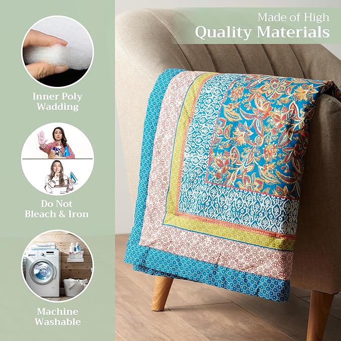Maison d' Hermine Throw Blanket for Couch Lightweight Soft Warm Breathable Cotton Throw Blankets for Bed Girls Boys Women Men Gifts Sofa Travel Living Room Chair Bedding (50"x60", Kerala)