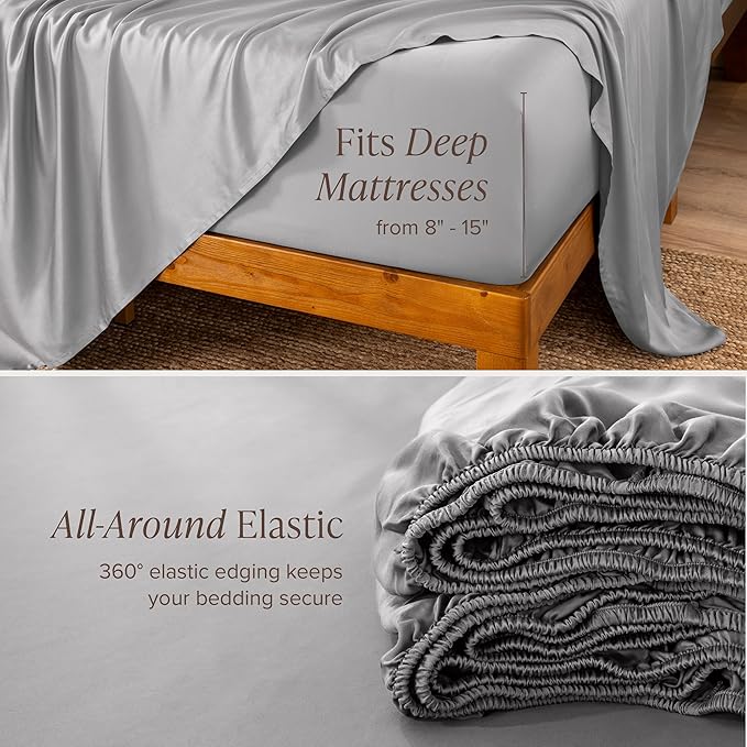 Bare Home 100% Rayon Made from Bamboo Luxury King Sheet Set - 4 Piece Bedding Set - Deep Pockets - Cooling Sheets - Breathable - Easy Fit - Soft Bedding Sheets & Pillowcases (King, Light Grey)