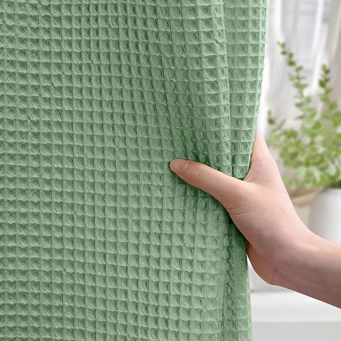 Stall Waffle Shower Curtain - Sage Green Cotton Fabric Texture Heavyweight Shower Curtain for Narrow Bathroom,Washable,48Wx72L