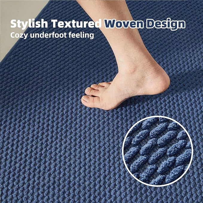 Bathroom Rugs Non Slip Washable, Super Absorbent Thin Bath Mat Quick Dry Low Pile Bathroom Rug, Navy Blue 20"x48"
