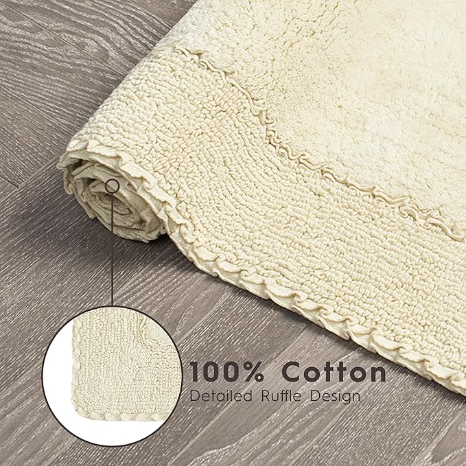 Laura Ashley Ruffle Border 100% Cotton Bath Rug, Yellow, 20"x 34"