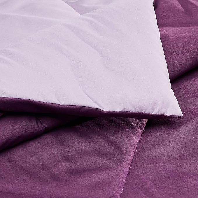 Amazon Basics Comforter Blanket Twin/Twin XL, Reversible Lightweight Microfiber All Season Blanket, Plum/Light Purple