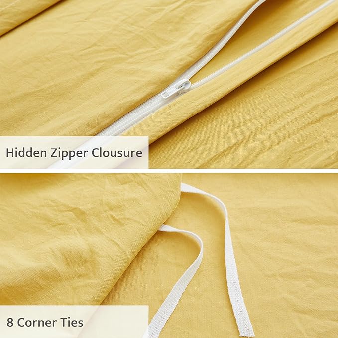 Oli Anderson Mist Yellow Duvet Cover Queen Size - Pleated Queen Duvet Cover, 3PCS Soft and Breathable Textured Bedding Set with Zipper Closure(Mist Yellow,90"x90")