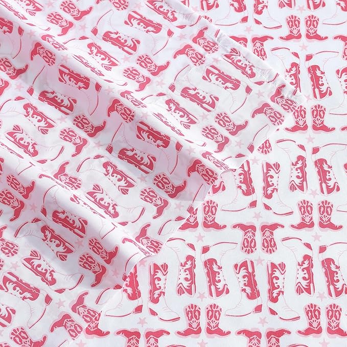 Wrangler - Full Bed Sheets, Ultra-Soft & Lightweight Bedding with Matching Pillowcases, Lightweight Bed Set for All Season Comfort, Oeko-Tex Certified (Knockin Boots Pink)
