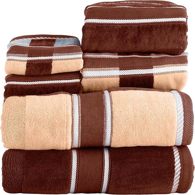 Lavish Home 6 Piece Bathroom Towels Set - 525 GSM 100% Cotton Bathroom Accessories - 2 Bath Sheets, 2 Hand Cloths , and 2 Wash Cloths - Soft Towel Set for Shower, Gym, Dorm, and Spa (Beige)