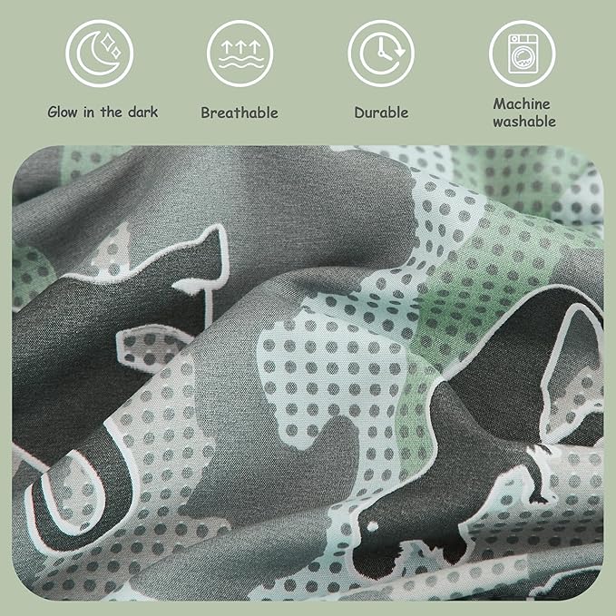 Twin Comforter Set for Boys-3 Pieces Glow in The Dark Dinosaur Twin XL Bedding Set with 1 Comforter, 1 Decor Pillow, 1 Pillow Sham