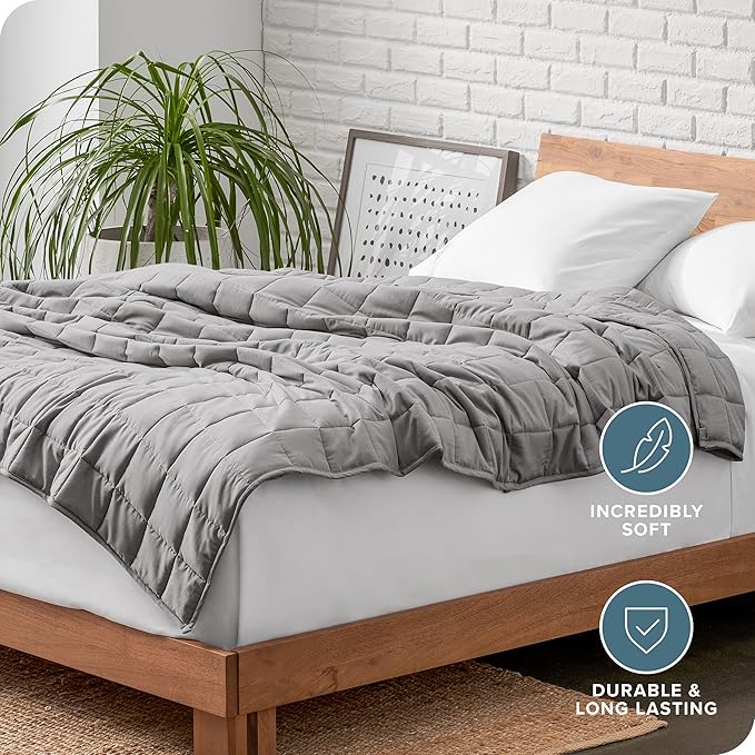 Bare Home Weighted Blanket All-Natural 100% Cotton with Nontoxic Glass Beads 80"x87" 25lbs, Light Grey
