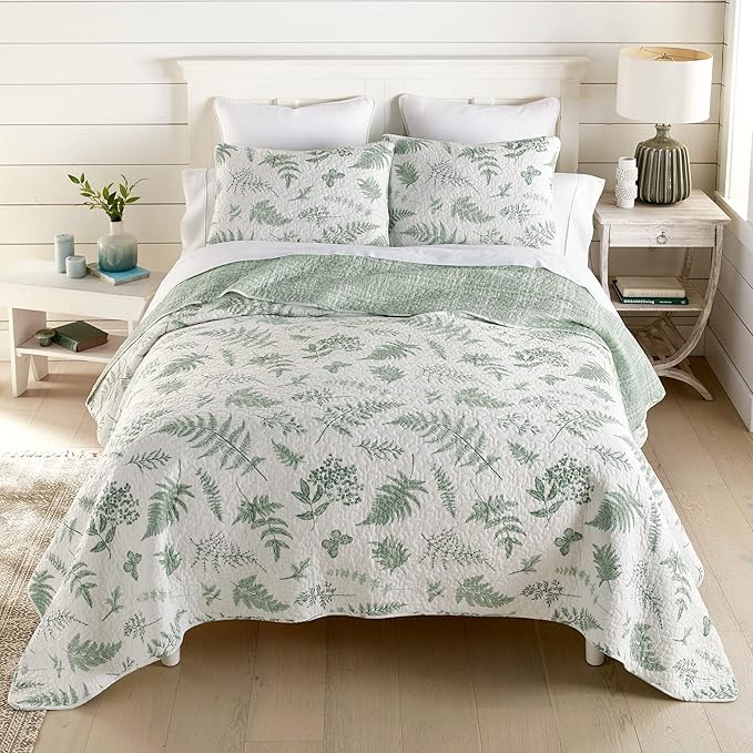 Donna Sharp King Bedding Set - 3 Piece - Botanical Quilt Set with Quilt and Two Pillow Shams - Cotton - Machine Washable