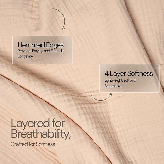 Salt Earth 100% Cotton Muslin Throw Blanket Gauze Blanket 50"X70" Throw 4 Layered for Couch, Bed, Living Room, Home, Lightweight & All Season, Blankets & Throws, Easy wash, Skin Friendly (Parchment)