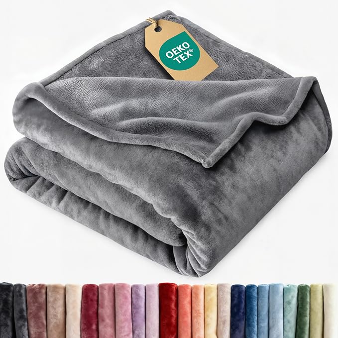 Ultra Soft Fleece Blanket Throw Size - Flannel Fleece Luxury Throw Blanket - Lightweight for Couch Bed Chair - Thick, Warm and Breathable - All Season Cozy Anti-Static Microplush Bedding, Dark Grey
