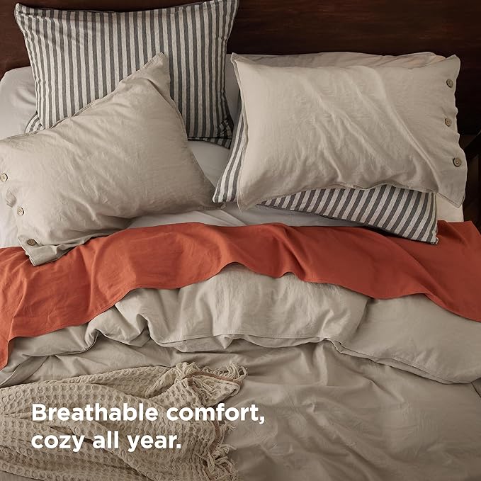 Bedsure Linen Duvet Cover California King - Linen Cotton Blend Bedding Set, Soft & Cozy, 3 Pieces, 1 Duvet Cover 104x98 and 2 Pillowcases, Light Khaki Color Cooling Bedding, Comforter Sold Separately