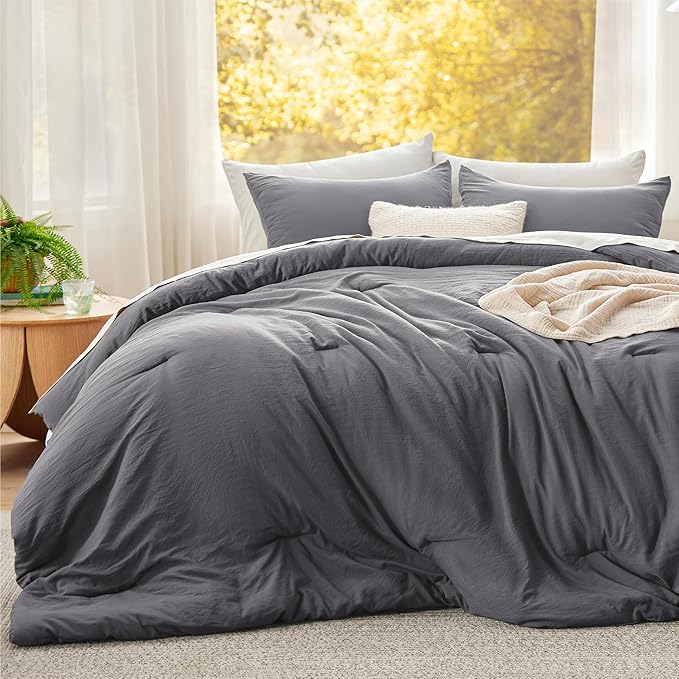 Bedsure Super King Plus Size Comforter Set, Dark Grey Soft Prewashed Bedding for All Seasons, 3 Pieces GentleSoft™ Bed Set, 1 Lightweight Comforter (128"x120") and 2 Pillowcases (20"x36")