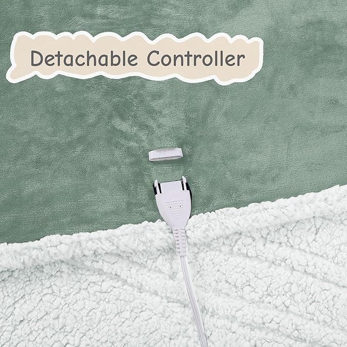 Electric Heated Blanket Full Size 72"x84", Soft Flannel with Overheat Protection, 6 Adjustable Heat Settings & 10-Hour Auto-Off Timer, Fast Heating for Winter Comfort, Light Green