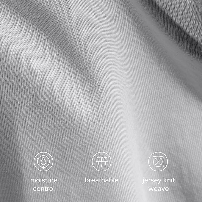 Bare Home 100% Organic Cotton Jersey Duvet Cover Set - Full/Queen Size - Ultra Soft - 100% Cotton - 3pcs - Corner Ties - Button Closure - Bedding Duvet Cover & Pillow Shams (Full/Queen, Light Grey)