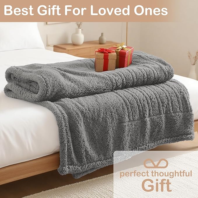 Electric Heated Blanket Queen 84×90 Dual Control, 6 Heating Settings & 1-10H Auto Off, Double Sided Plush Sherpa Ultra-Soft Warm Thick, Machine Washable, Fast Heating, Home Office Light Gray