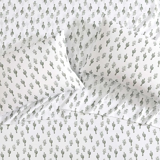 Wrangler - Twin XL Bed Sheets, Breathable & Wrinkle Resistant Bedding with Matching Pillowcase, Lightweight for Year-Round Use, Dorm Essentials (Cacti Green)