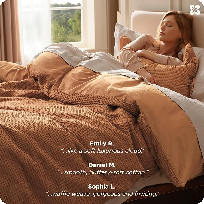 Bedsure Cotton Duvet Cover King - 100% Cotton Waffle Weave Hazel Duvet Cover King Size, GentleSoft™ and Breathable Bedding Set for All Season, 3 Pieces, 104"x90"