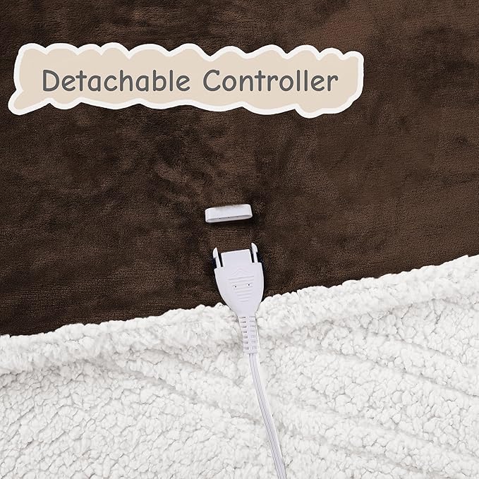 Electric Heated Blanket Full Size 72"x84", Soft Flannel with Overheat Protection, 6 Adjustable Heat Settings & 10-Hour Auto-Off Timer, Fast Heating for Winter Comfort, Dark Brown
