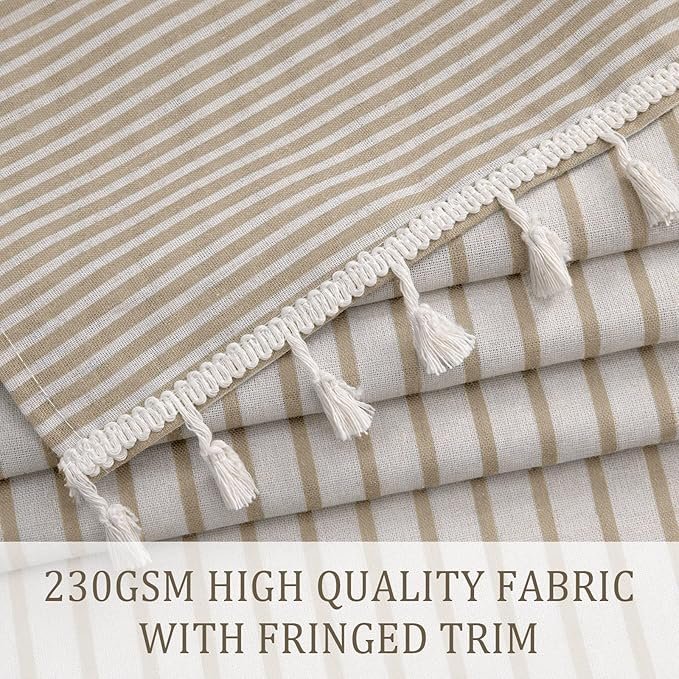 Awellife Boho Shower Curtains for Bathroom,Beige Linen Texture Shower Curtain with Striped Tassels 72x72 Inches Neutral
