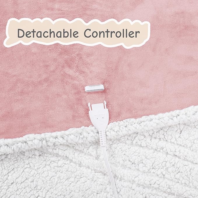 Electric Heated Blanket Queen Size 84"x90", Soft Flannel with Dual Controllers & Overheat Protection, 6 Adjustable Heat Settings & 10-Hour Auto-Off Timer, Fast Heating for Winter Comfort, Pink