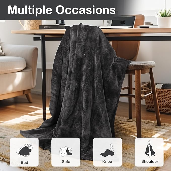 Electric Heated Blanket Queen Size 84"x90", Dual Controllers, Cozy Large Oversized, 4 Heating Levels & 10 Hours Auto Off, Cozy for Bed, Sofa, & Office, Machine Washable, Dark Gray