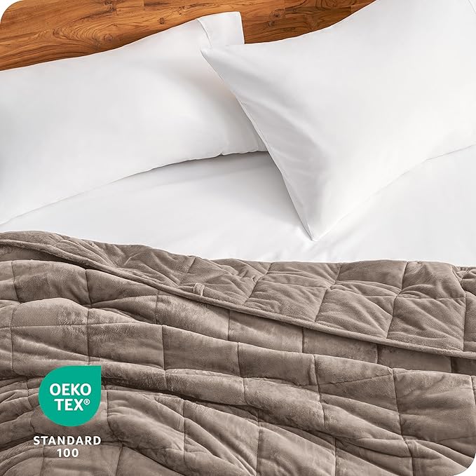 Bare Home Weighted Blanket King Size 25lb (80" x 87") for Adults - Minky Fleece - Premium Heavy Blanket Nontoxic Glass Beads (Taupe, 80"x87")