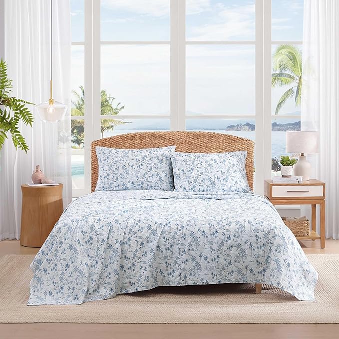 Tommy Bahama - King Sheets, Super Soft Cotton Percale Bedding Set with Matching Pillowcases, Crisp & Cool, Coastal Room Essentials (Surfside Blue, King)